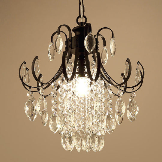 Sleek Crystal Strand Hanging Ceiling Light - Black/Gold Finish