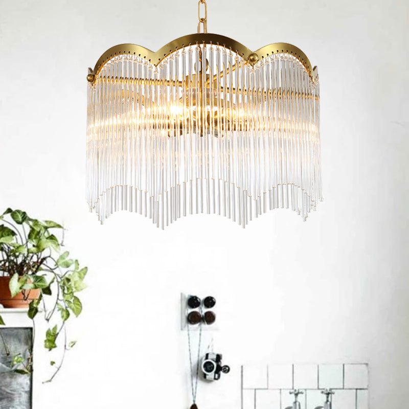 Modern Gold Ceiling Chandelier with Crystal Rod Shades - 3/6 Heads Kitchen Hanging Lamp