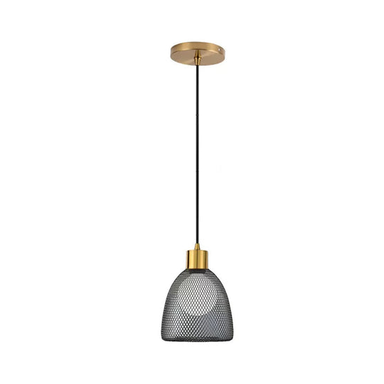 Modernist Metallic Bell Hanging Light Fixture with 1 Bulb - Black/White Pendant Lighting for Dining Room