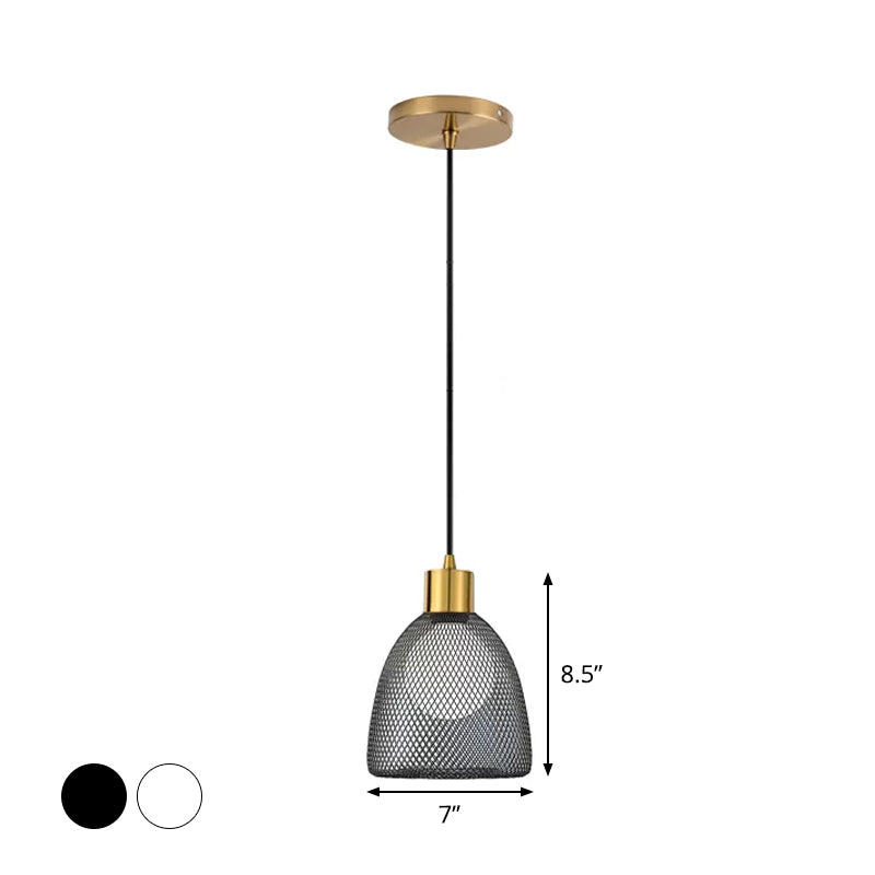Modernist Metallic Bell Hanging Light Fixture with 1 Bulb - Black/White Pendant Lighting for Dining Room