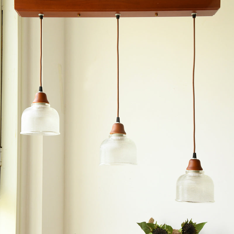 Modern Red Brown Glass Island Pendant Light - 3 Prismatic Heads, Conical/Round Suspension