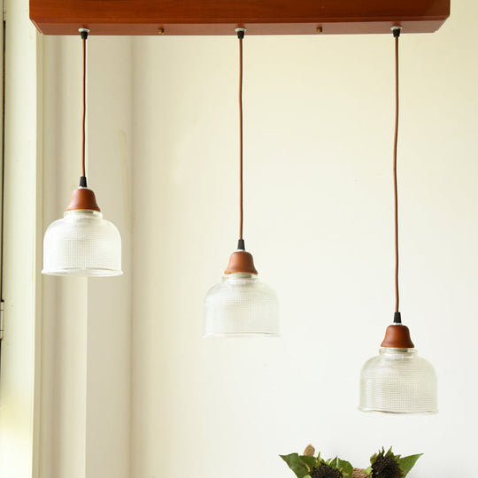 Modern Red Brown Glass Island Pendant Light - 3 Prismatic Heads, Conical/Round Suspension