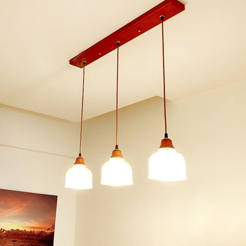 Modern Red Brown Glass Island Pendant Light - 3 Prismatic Heads, Conical/Round Suspension