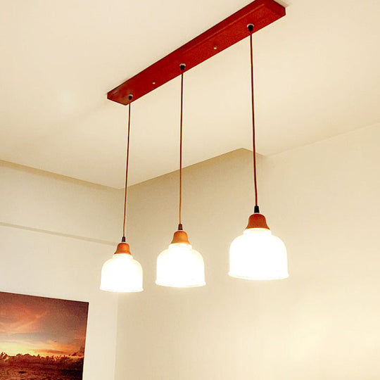 Modern Red Brown Glass Island Pendant Light - 3 Prismatic Heads, Conical/Round Suspension