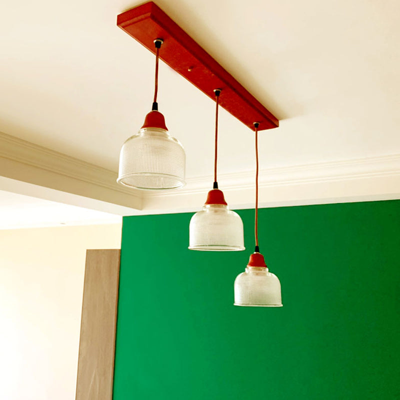 Modern Red Brown Glass Island Pendant Light - 3 Prismatic Heads, Conical/Round Suspension