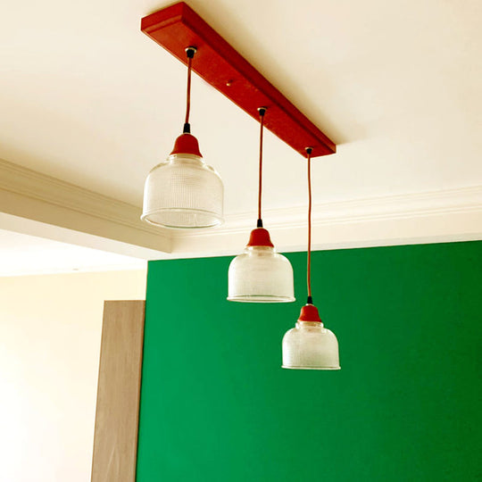 Modern Red Brown Glass Island Pendant Light - 3 Prismatic Heads, Conical/Round Suspension