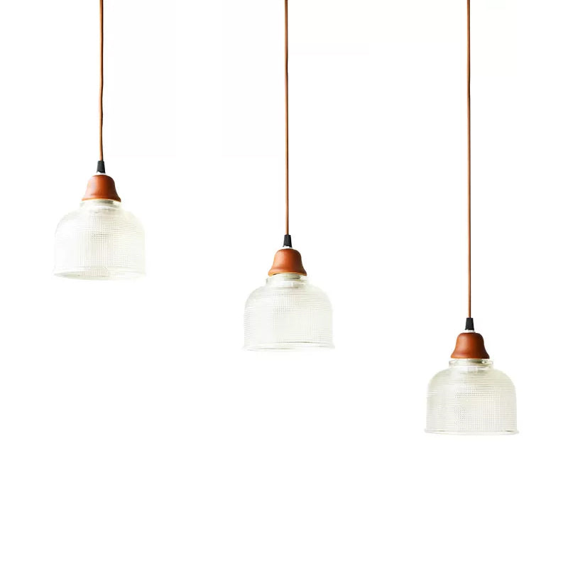 Modern Red Brown Glass Island Pendant Light - 3 Prismatic Heads, Conical/Round Suspension