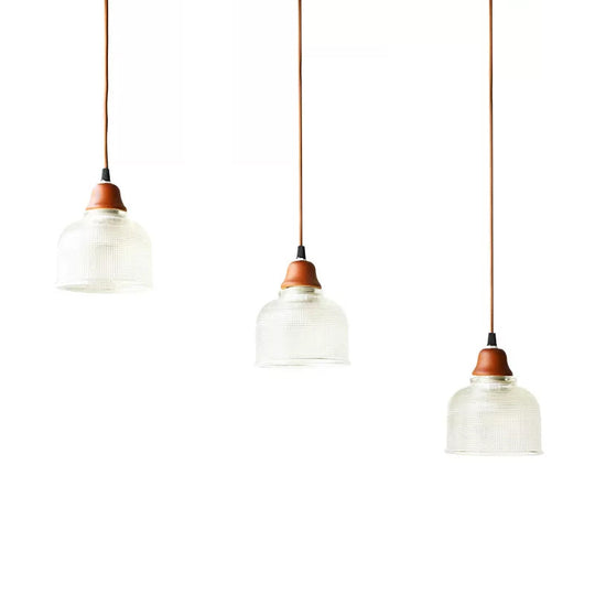 Modern Red Brown Glass Island Pendant Light - 3 Prismatic Heads, Conical/Round Suspension
