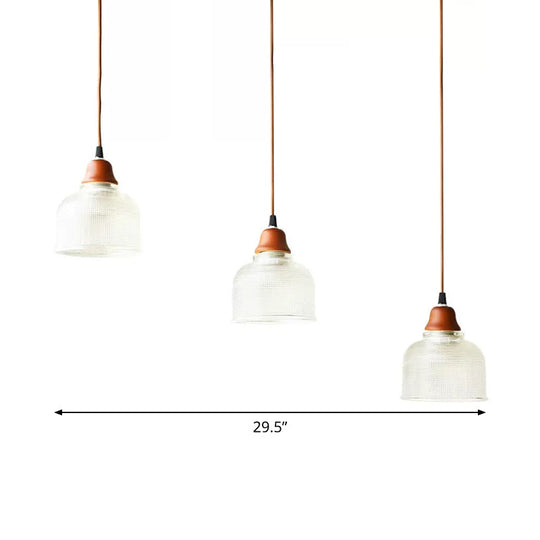 Modern Red Brown Glass Island Pendant Light - 3 Prismatic Heads, Conical/Round Suspension