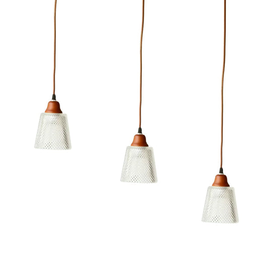 Modern Red Brown Glass Island Pendant Light - 3 Prismatic Heads, Conical/Round Suspension