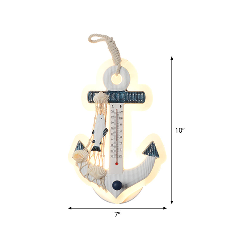 White Resin LED Anchor Wall Sconce for Kids with Fishing Net Deco