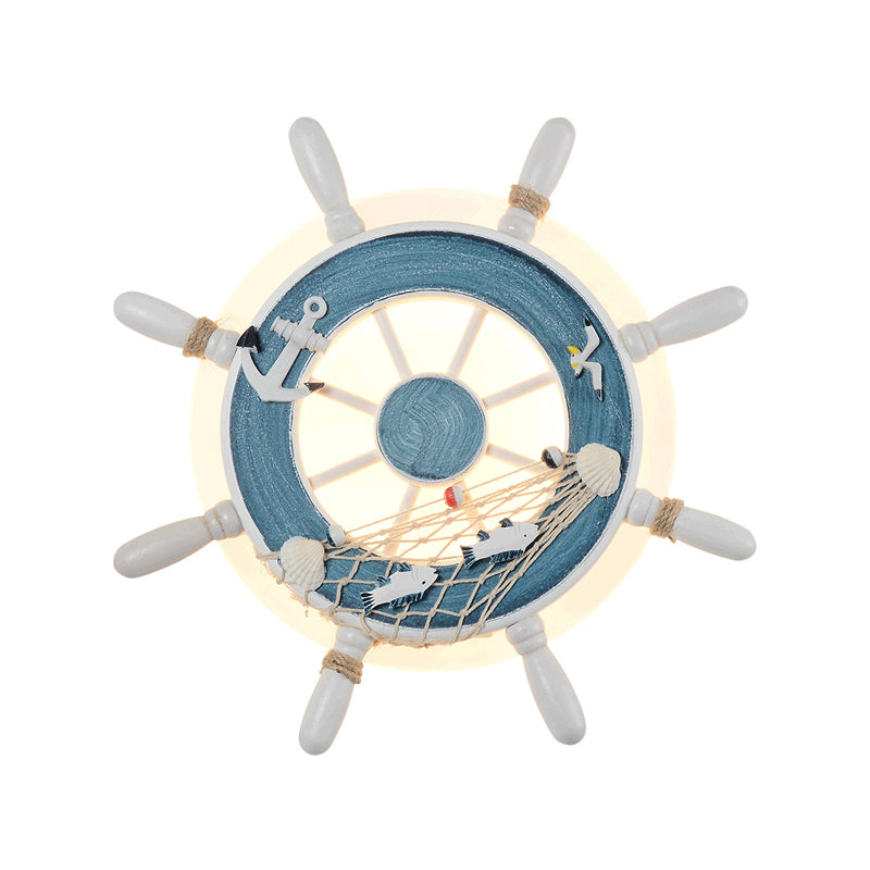 Coastal LED White/Blue Wall Mount Lamp: Rudder Resin Wall Lighting with Round Acrylic Shade in Warm/White Light