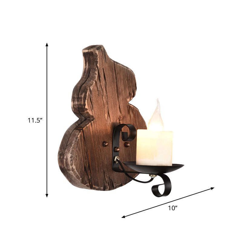 Nautical Wood Kerosene Lantern Wall Lamp: Brown Wall Mount Light with Wood Backplate