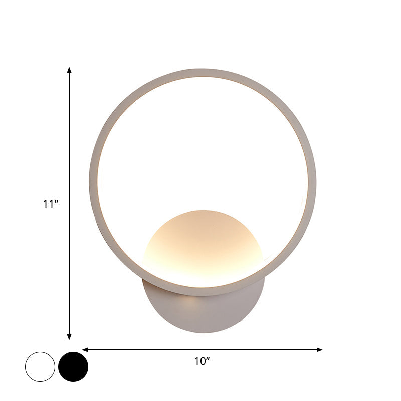 Modern LED Bedside Wall Light - Aluminum Minimalistic Sconce Lighting in Black/White, 8"/10"/12.5" Dia