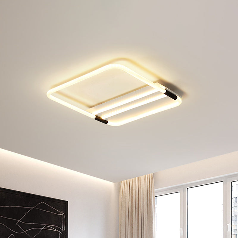 LED Ceiling Flush Light in White with Acrylic Shade - Rectangle/Round/Square, Warm/White Light