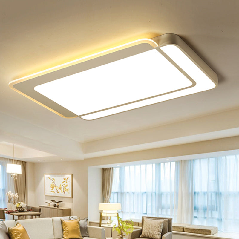 Minimal Flush-Mount LED Ceiling Light - Square/Rectangular Acrylic White Fixture, Warm/White/3 Color Light