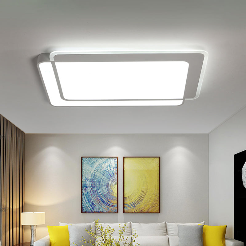 Minimal Flush-Mount LED Ceiling Light - Square/Rectangular Acrylic White Fixture, Warm/White/3 Color Light