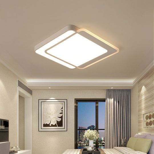 Minimal Flush-Mount LED Ceiling Light - Square/Rectangular Acrylic White Fixture, Warm/White/3 Color Light