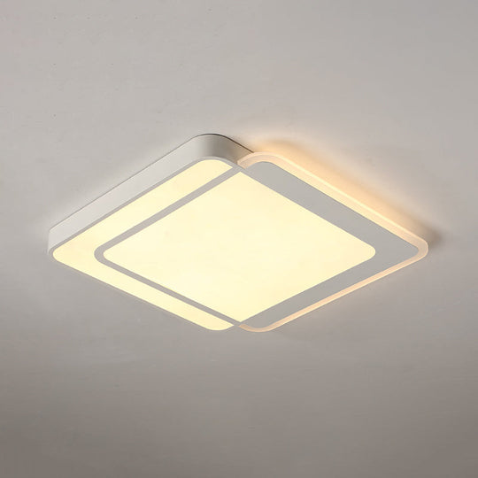 Minimal Flush-Mount LED Ceiling Light - Square/Rectangular Acrylic White Fixture, Warm/White/3 Color Light