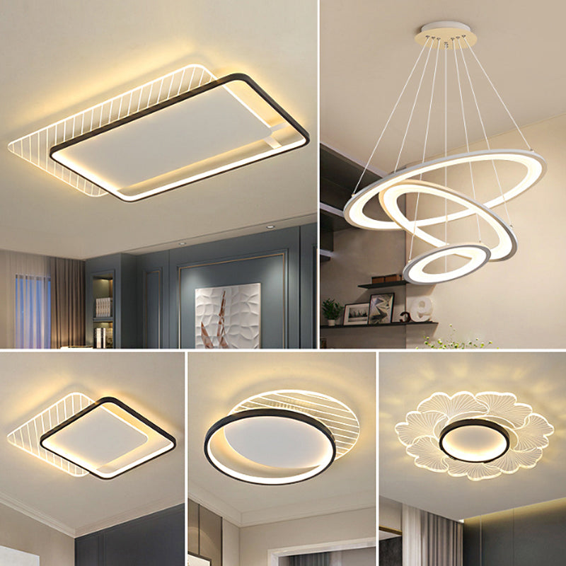 Modern Black Dual-Square/Round Flushmount LED Ceiling Light with Warm/White/3 Color Light