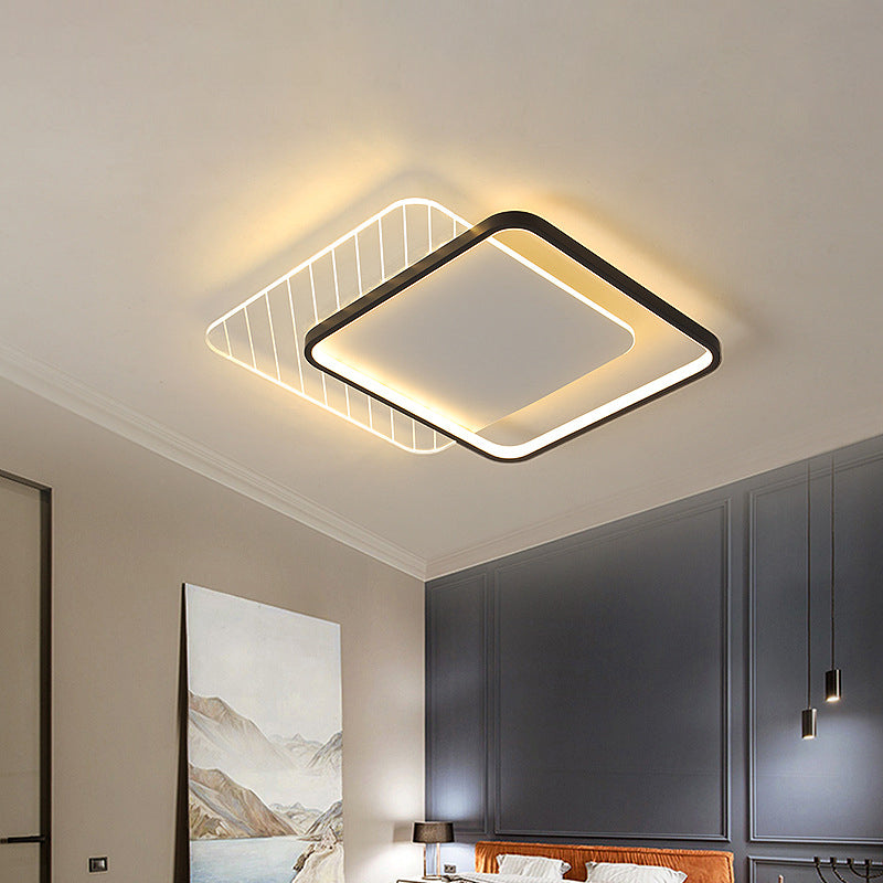 Modern Black Dual-Square/Round Flushmount LED Ceiling Light with Warm/White/3 Color Light