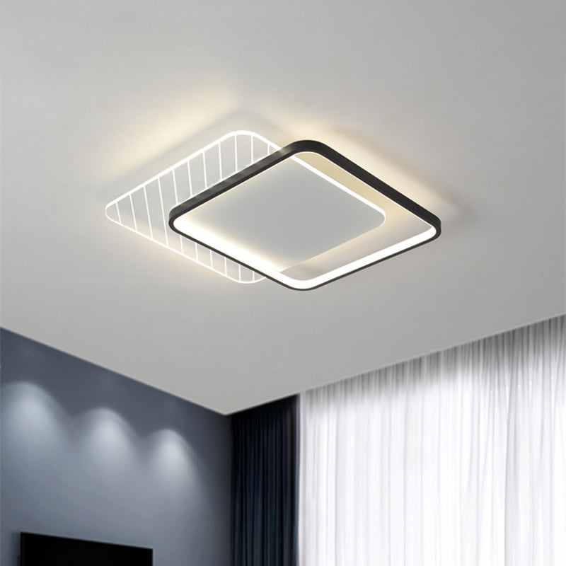 Modern Black Dual-Square/Round Flushmount LED Ceiling Light with Warm/White/3 Color Light