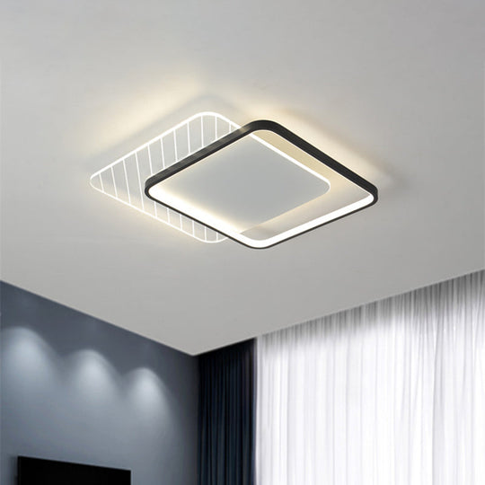 Modern Black Dual-Square/Round Flushmount LED Ceiling Light with Warm/White/3 Color Light