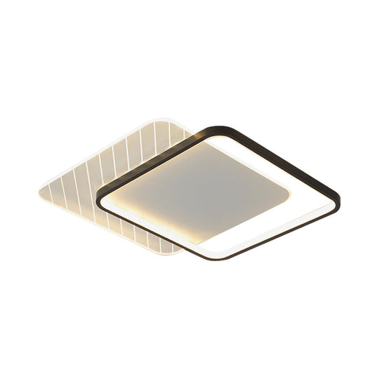 Modern Black Dual-Square/Round Flushmount LED Ceiling Light with Warm/White/3 Color Light