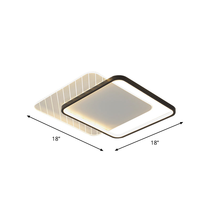 Modern Black Dual-Square/Round Flushmount LED Ceiling Light with Warm/White/3 Color Light