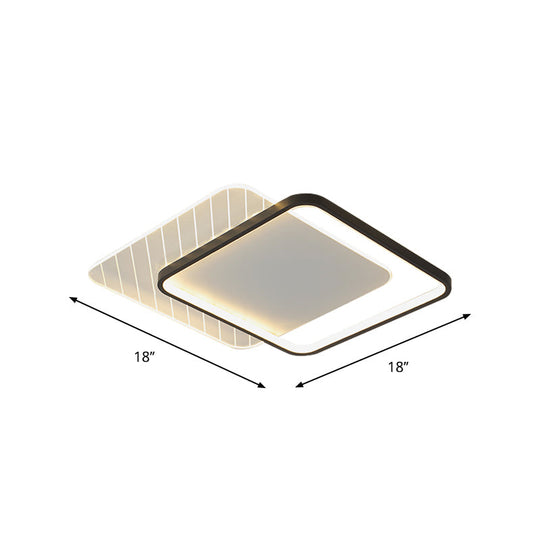 Modern Black Dual-Square/Round Flushmount LED Ceiling Light with Warm/White/3 Color Light