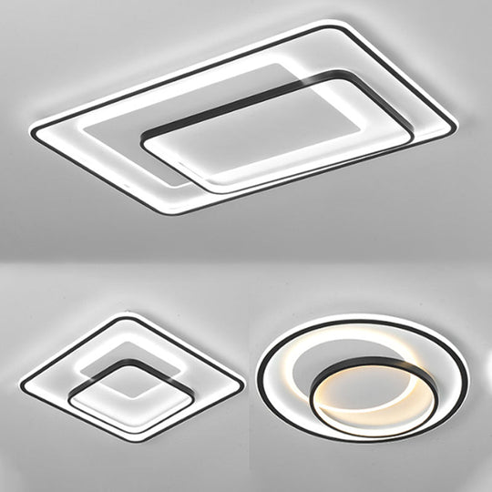 Minimalist LED Ceiling Lamp in Black - Triple-Round/Square/Rectangle Flush Mount Light with Acrylic Shade - Warm/White Light
