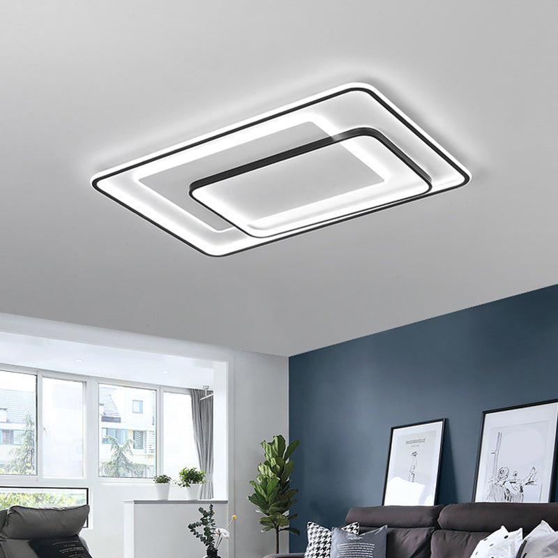 Minimalist LED Ceiling Lamp in Black - Triple-Round/Square/Rectangle Flush Mount Light with Acrylic Shade - Warm/White Light