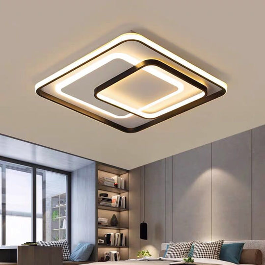 Minimalist LED Ceiling Lamp in Black - Triple-Round/Square/Rectangle Flush Mount Light with Acrylic Shade - Warm/White Light