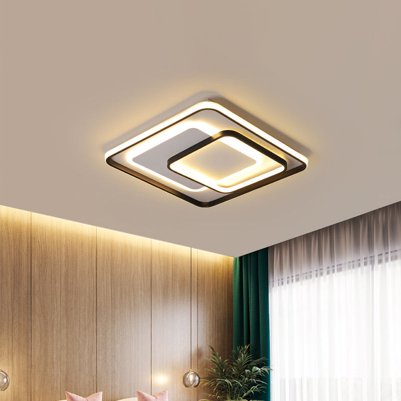 Minimalist LED Ceiling Lamp in Black - Triple-Round/Square/Rectangle Flush Mount Light with Acrylic Shade - Warm/White Light