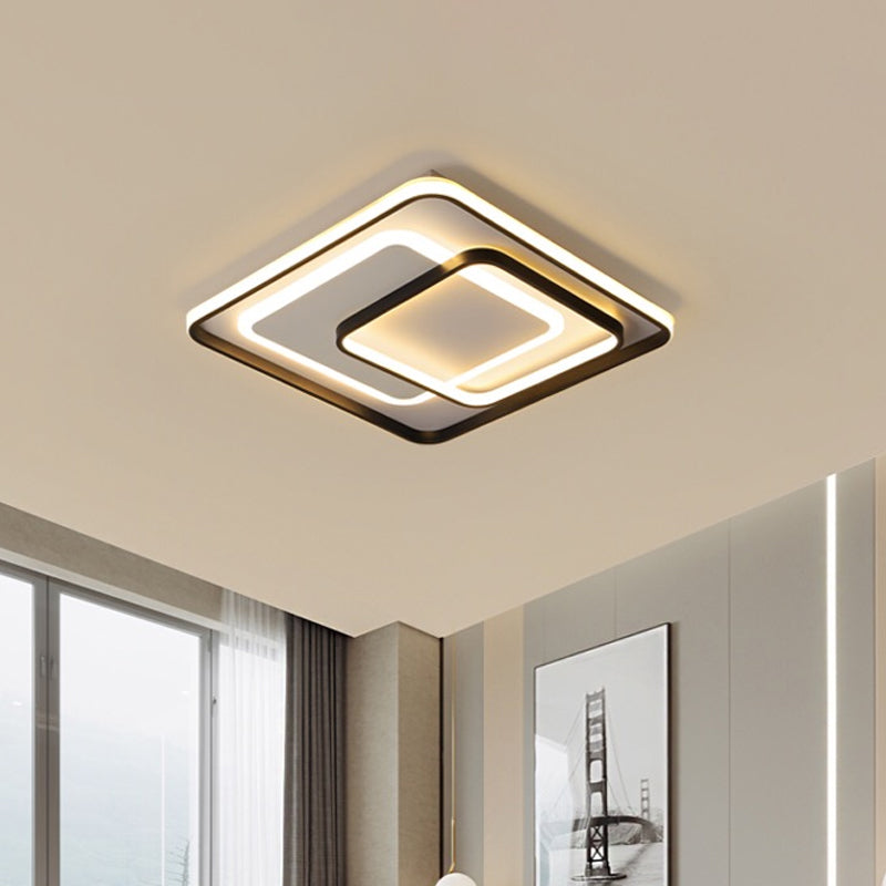 Minimalist LED Ceiling Lamp in Black - Triple-Round/Square/Rectangle Flush Mount Light with Acrylic Shade - Warm/White Light