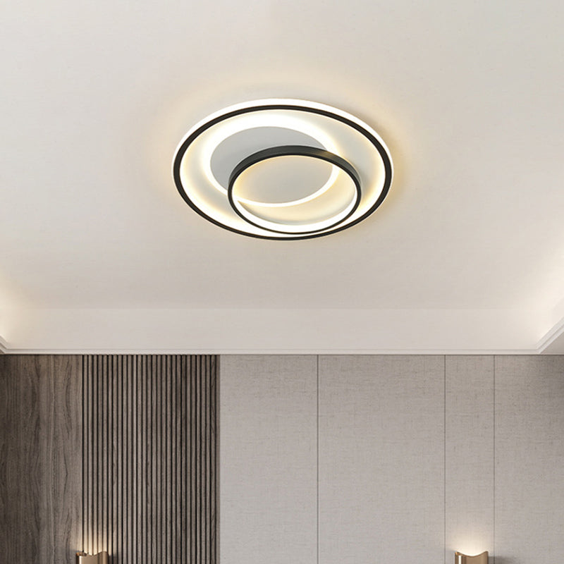 Minimalist LED Ceiling Lamp in Black - Triple-Round/Square/Rectangle Flush Mount Light with Acrylic Shade - Warm/White Light