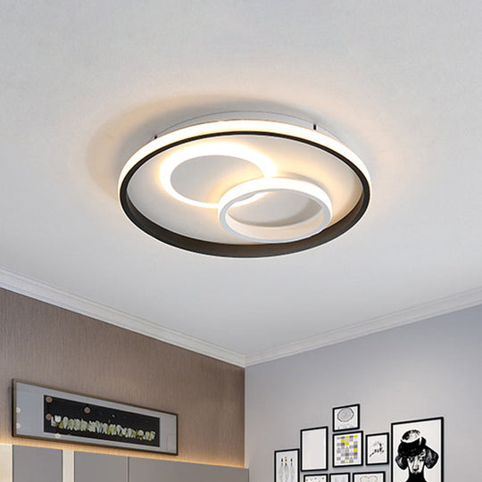 Modern LED Flush Light in Warm/White for Bedroom - Round/Square/Rectangular Shape - Aluminum Black Ceiling Mount Lighting