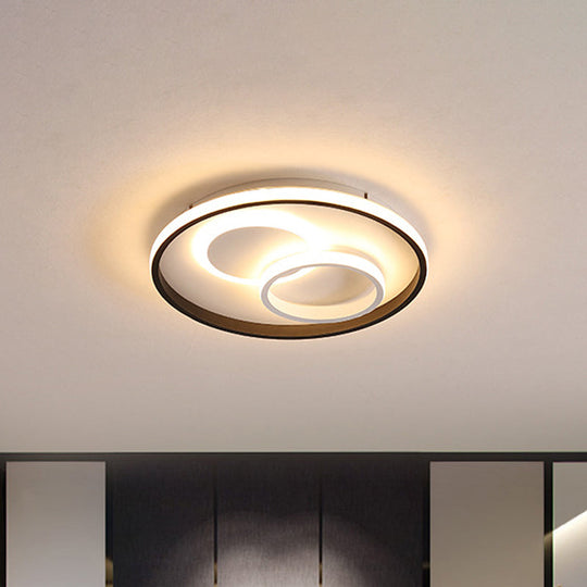 Modern LED Flush Light in Warm/White for Bedroom - Round/Square/Rectangular Shape - Aluminum Black Ceiling Mount Lighting