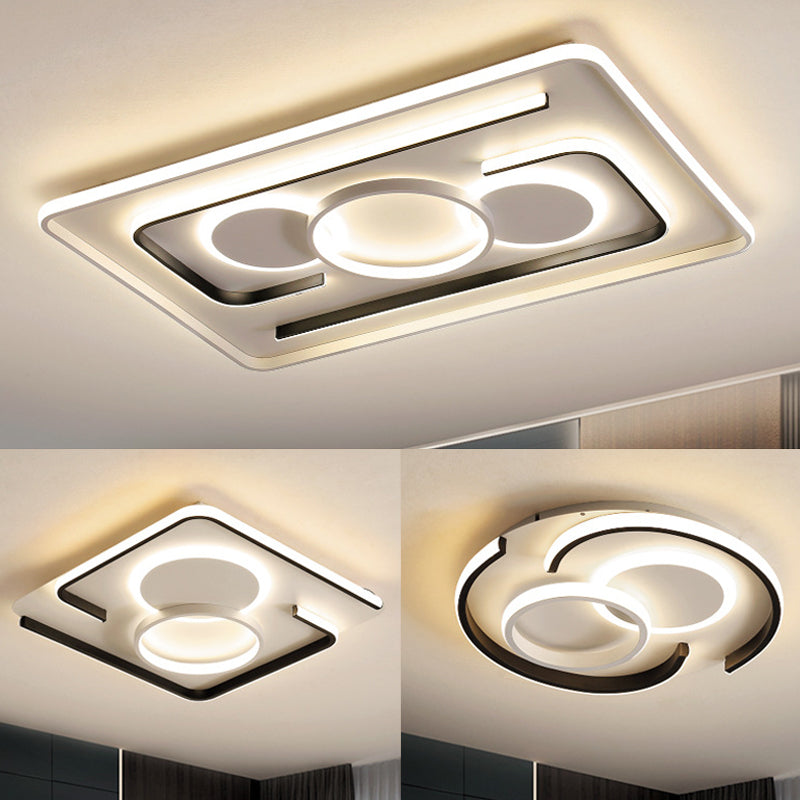 Contemporary Metal LED Flushmount Lighting - Black Round/Square/Rectangle Ceiling Flush in Warm/White Light