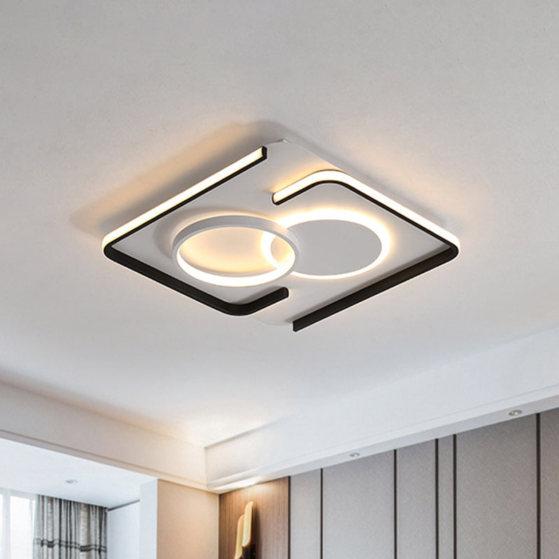 Contemporary Metal LED Flushmount Lighting - Black Round/Square/Rectangle Ceiling Flush in Warm/White Light