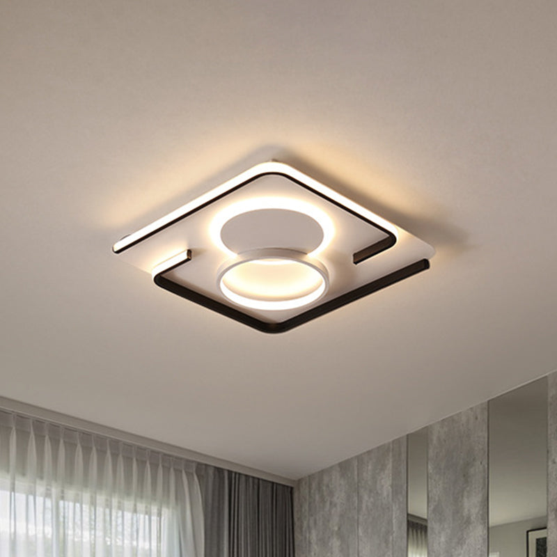Contemporary Metal LED Flushmount Lighting - Black Round/Square/Rectangle Ceiling Flush in Warm/White Light