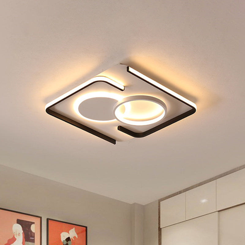 Contemporary Metal LED Flushmount Lighting - Black Round/Square/Rectangle Ceiling Flush in Warm/White Light