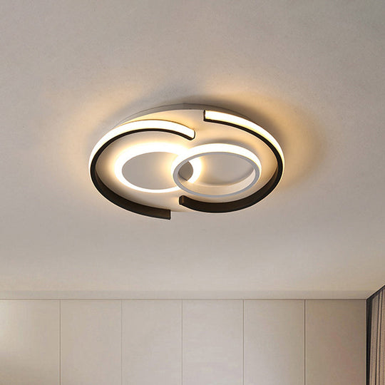 Contemporary Metal LED Flushmount Lighting - Black Round/Square/Rectangle Ceiling Flush in Warm/White Light