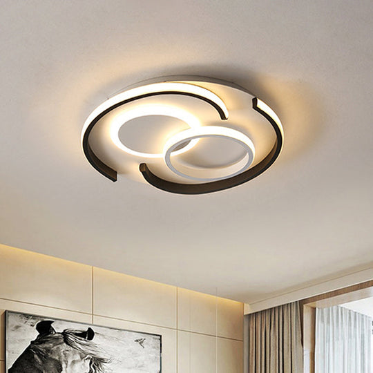 Contemporary Metal LED Flushmount Lighting - Black Round/Square/Rectangle Ceiling Flush in Warm/White Light