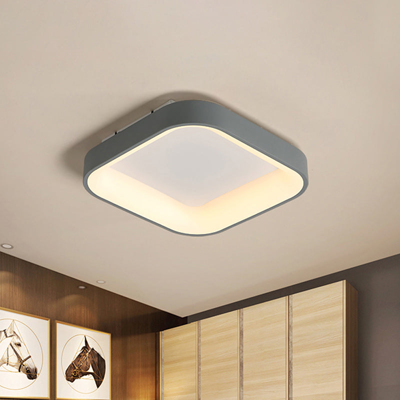 Nordic Square Shell Flush Mount LED Ceiling Light in Grey/White - 18"/23.5" Wide for Bedroom, with Warm/White Light