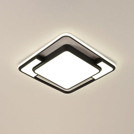 Acrylic Ceiling Flush LED Flush Mount Light in Nordic Black - Square/Round/Rectangle Design, White/3 Color Light