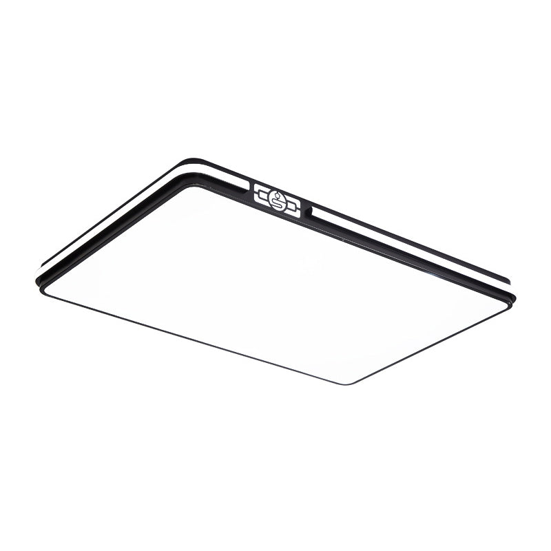 Minimal Black LED Flush Light Fixture - Dining Room Ceiling Mount Lamp with Acrylic Shade (Rectangular/Round/Square) - White/3 Color Light Option