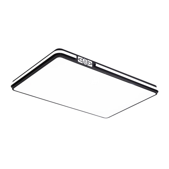 Minimal Black LED Flush Light Fixture - Dining Room Ceiling Mount Lamp with Acrylic Shade (Rectangular/Round/Square) - White/3 Color Light Option