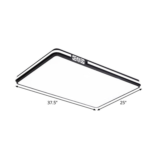 Minimal Black LED Flush Light Fixture - Dining Room Ceiling Mount Lamp with Acrylic Shade (Rectangular/Round/Square) - White/3 Color Light Option