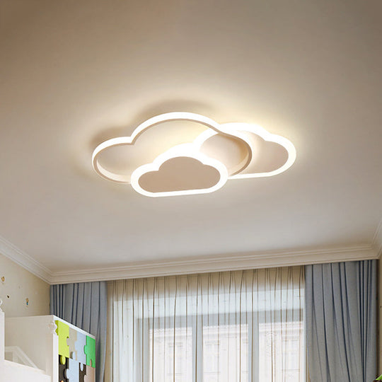 Cartoon LED Flush Ceiling Light - Acrylic Cloudy, White/Pink, Warm/White Light - Perfect for Bedroom - 16.5"/20.5" Wide
